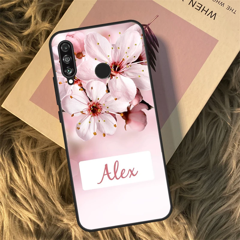 화웨이 P40 P20 P30 라이트 P50 메이트 50 프로 P 스마트 2019 아너 70 50 X8 X9 X9a 케이스에 대한 개인 꽃 이름 모노그램 Funda