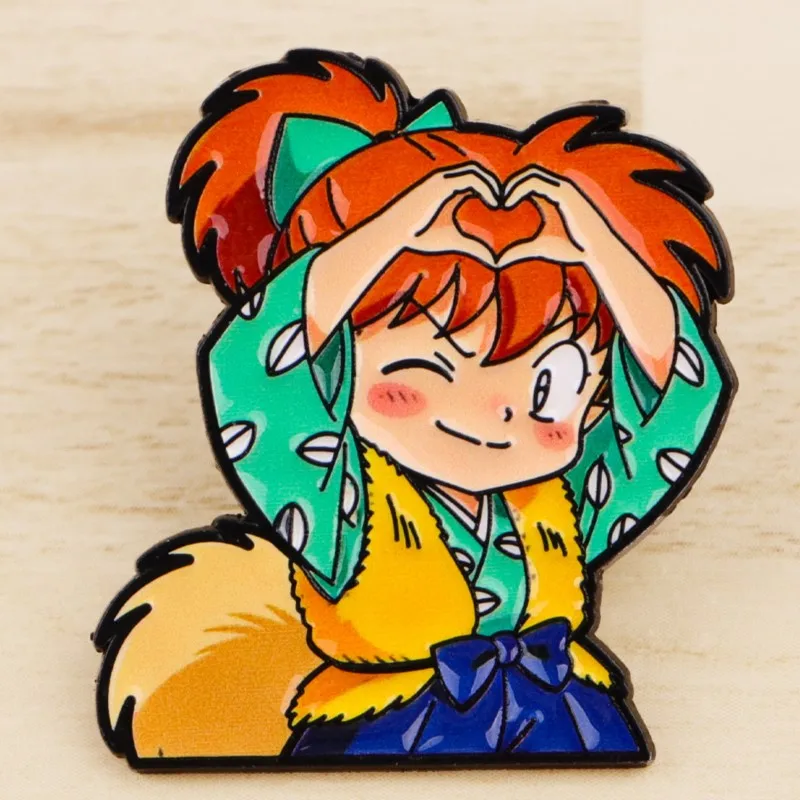 Cute Wolf Ear Fantasy Character Heart Gesture Enamel Pins Anime Figure Lapel Brooch Backpack Hat Clothes Daily Outfit Decor view 2