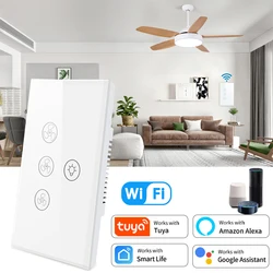 Tuya-Interruptor WiFi para ventilador de techo, Interruptor con cable neutro, ajuste de velocidad, aplicación de Control de voz, funciona con Alexa y Google Home