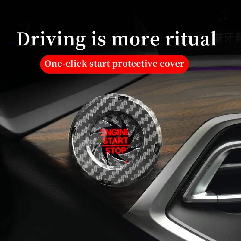 Car Ignition Switch Cover One-touch Start Button Rotating Protective Cap Carbon Fiber Pattern Ring Decoration Interior Sticker