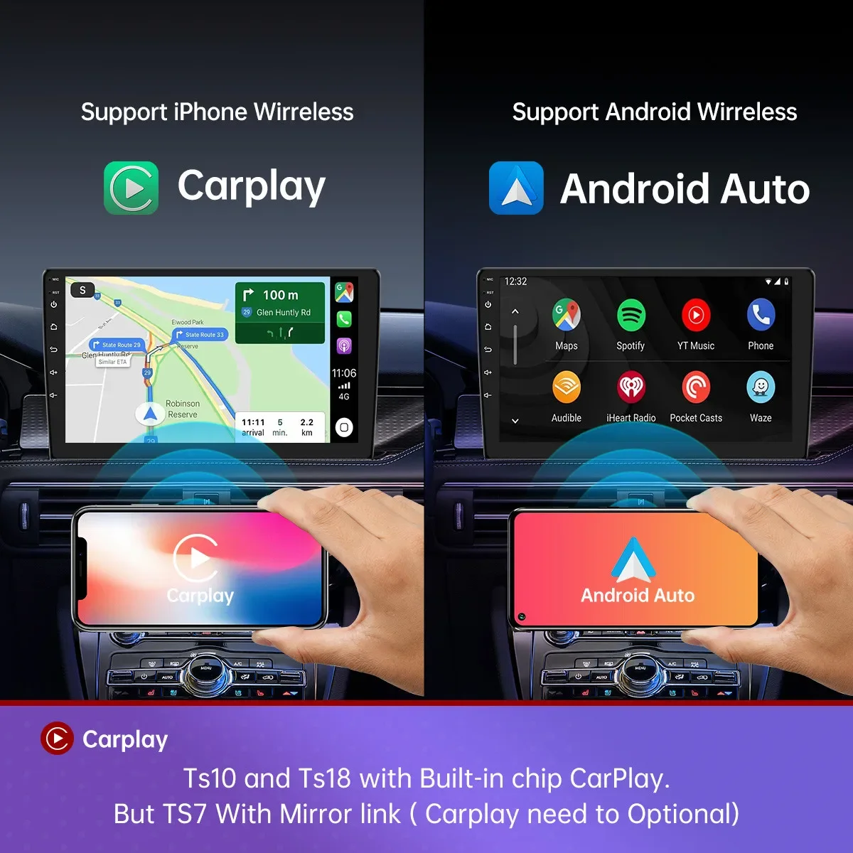1din 4G+64 Android12 9/10 inch Stereo car Radio Adjustable Universal GPS  Bluetooth Navigation Multimedia  8 Core Carplay 1 Din