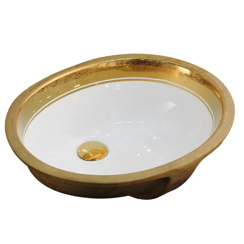 Round Ceramic Bathroom Sinks Gold Undercounter Basin Embedded Washing Sinks oilet Hand Basin Bathroom fixtures