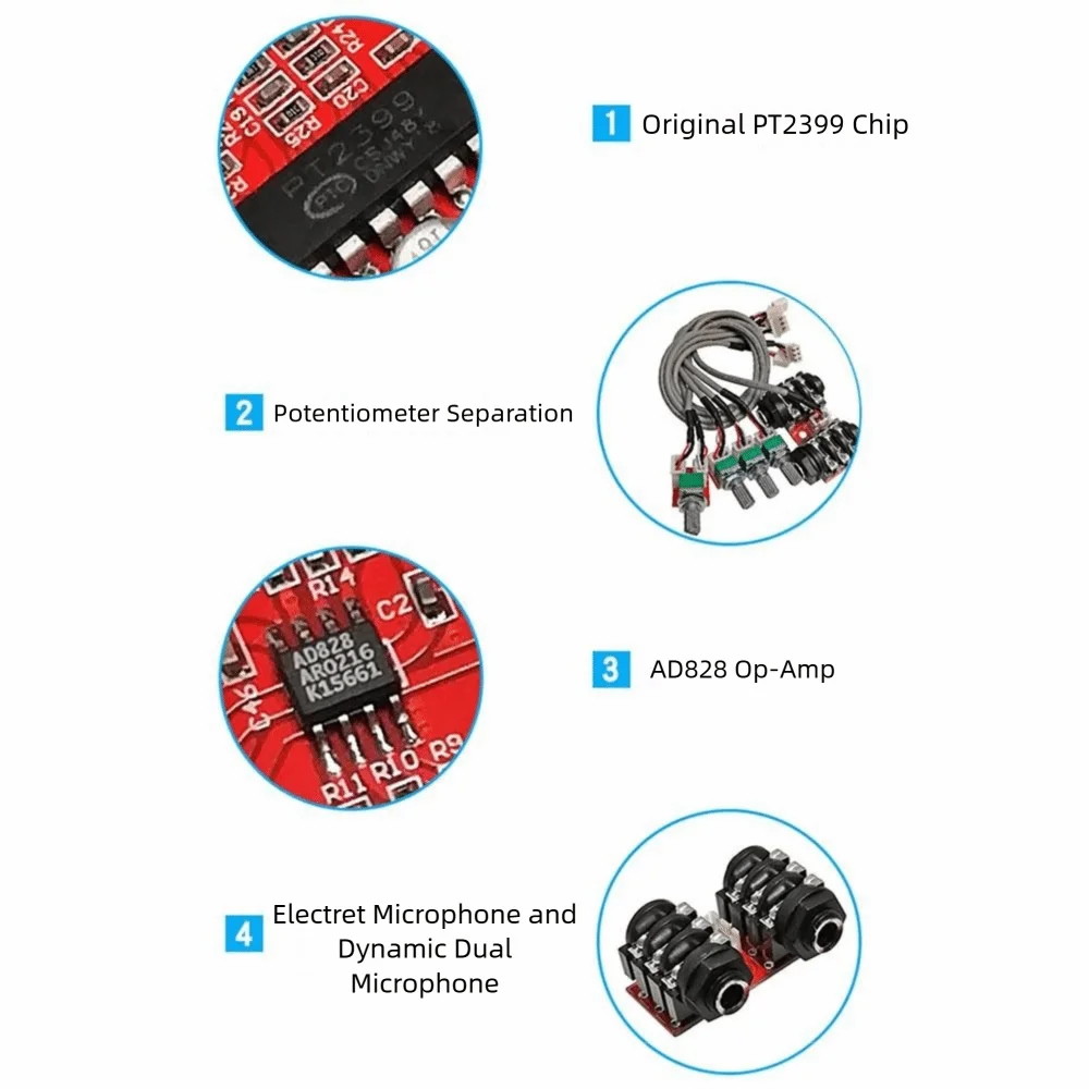 Efeito de pré-amplificação cd2399 placa de karaokê ac/dc fonte de alimentação agudos midrange baixo microfone potenciômetro estéreo de alta fidelidade