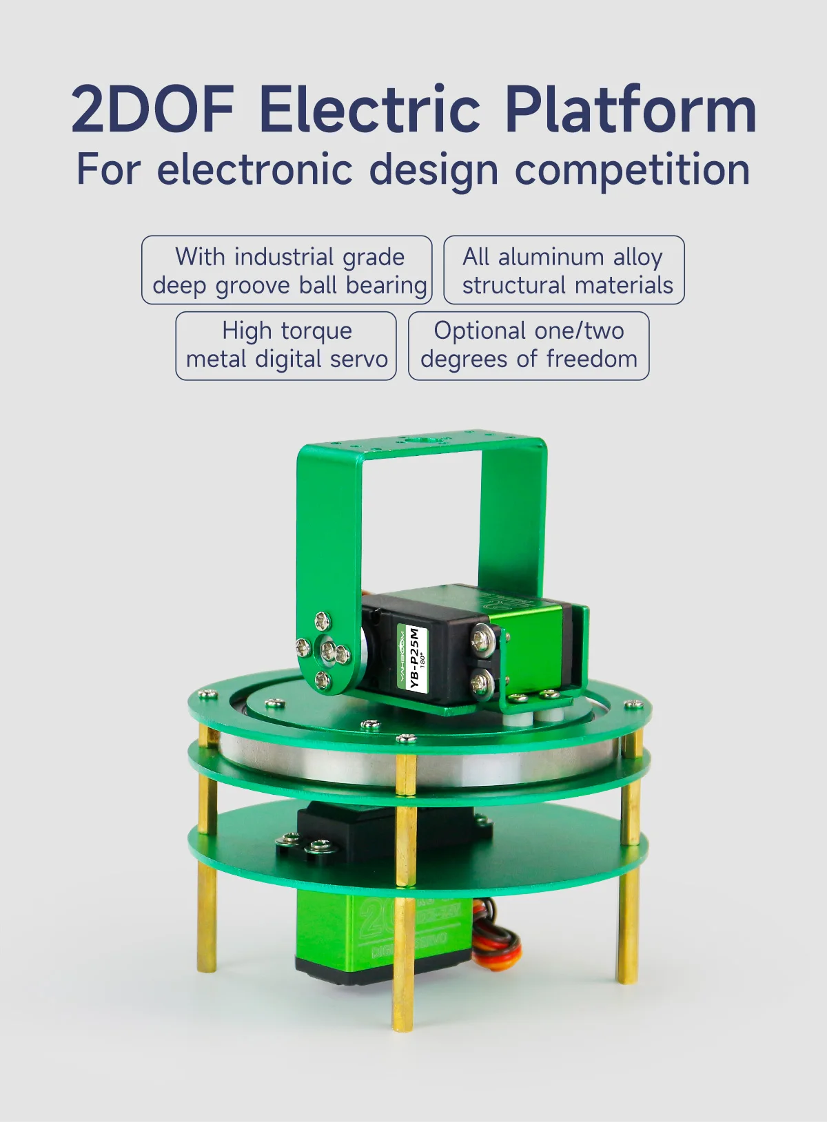Yahboom 2DOF Elektrische Plattform Aluminium Legierung mit 20KG/25KG Metall Servo Industrielle Gradedeep Nut Kugellager für roboter Auto – Detail 1