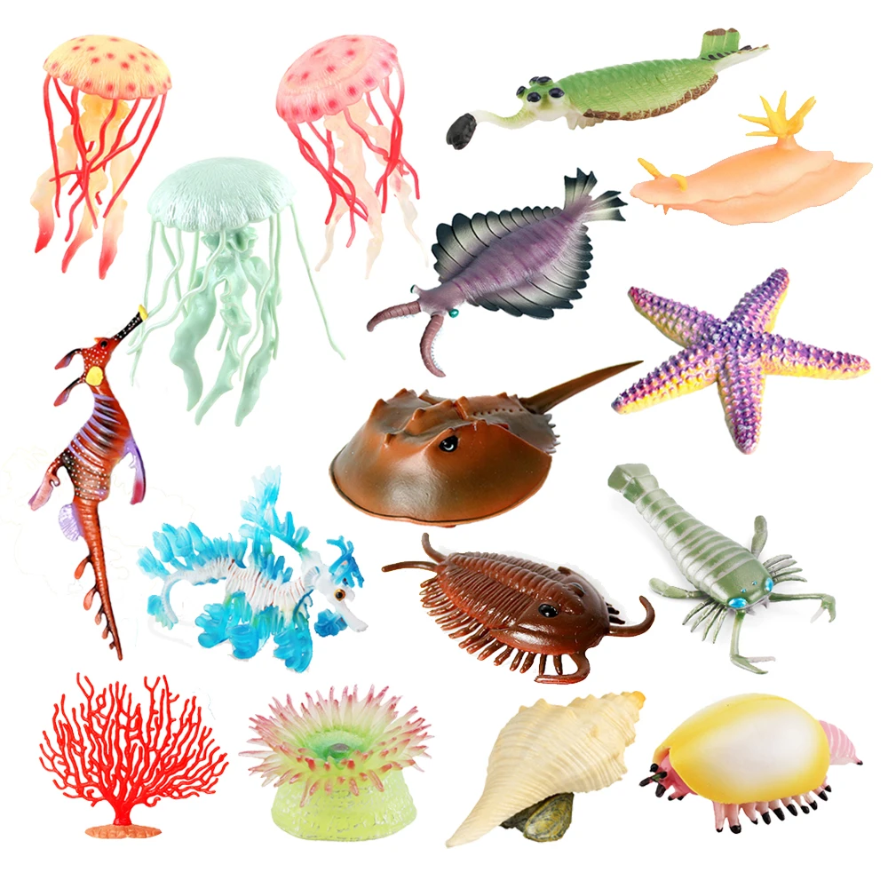 Figure Toy Trilobite Seahorse Crab Starfish Medusa Marine animals Action Figures Plastic models child animal games Kids Gifts