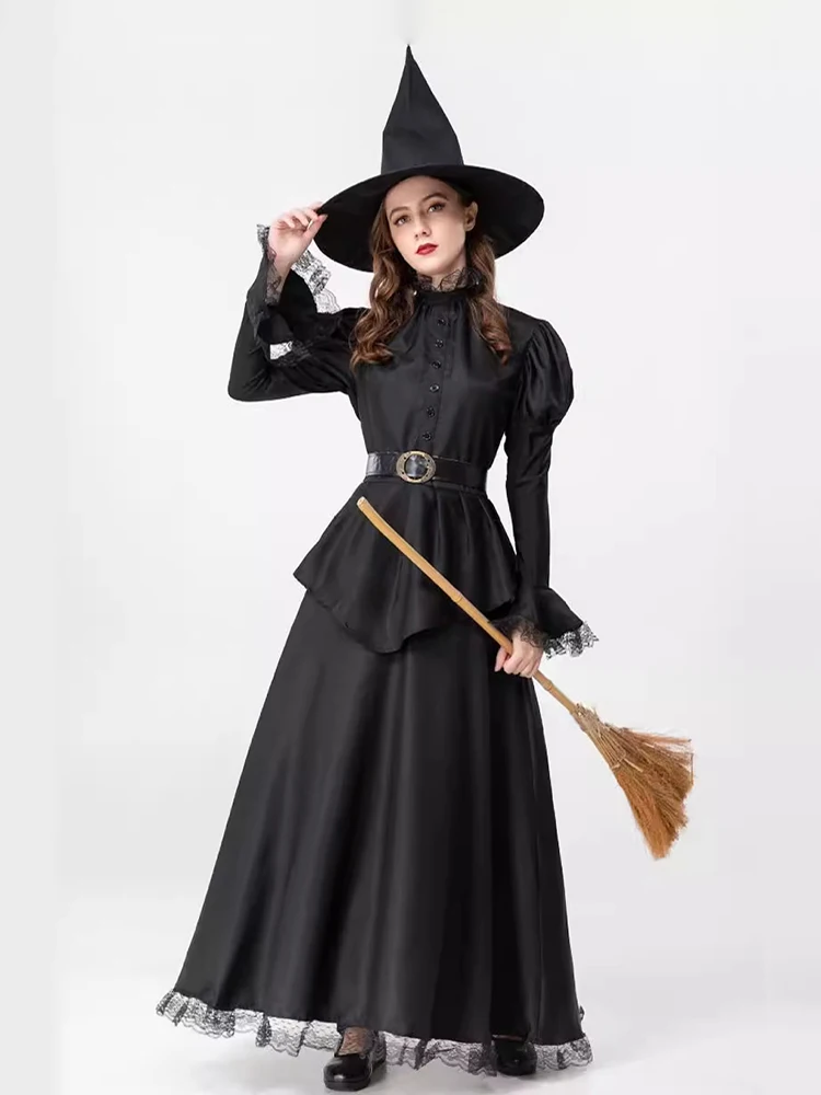 

Костюм ведьмы на Хэллоуин для женщин, средневековое волшебницы, готическое платье, шляпа, карнавальный фестиваль, вечеринка, ведьма, косплей, маскарад
