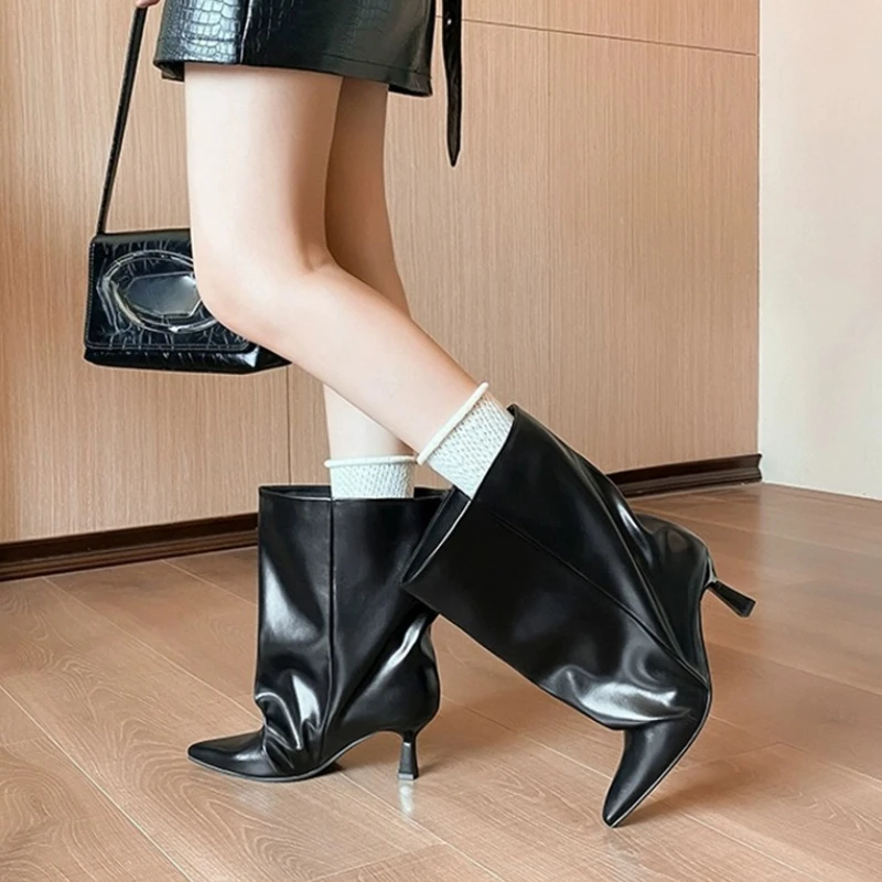 Autumn Winter Pointed Toe Women Thin Heel Ankle Boots Street Style Slip On Party Short Botas Mujer