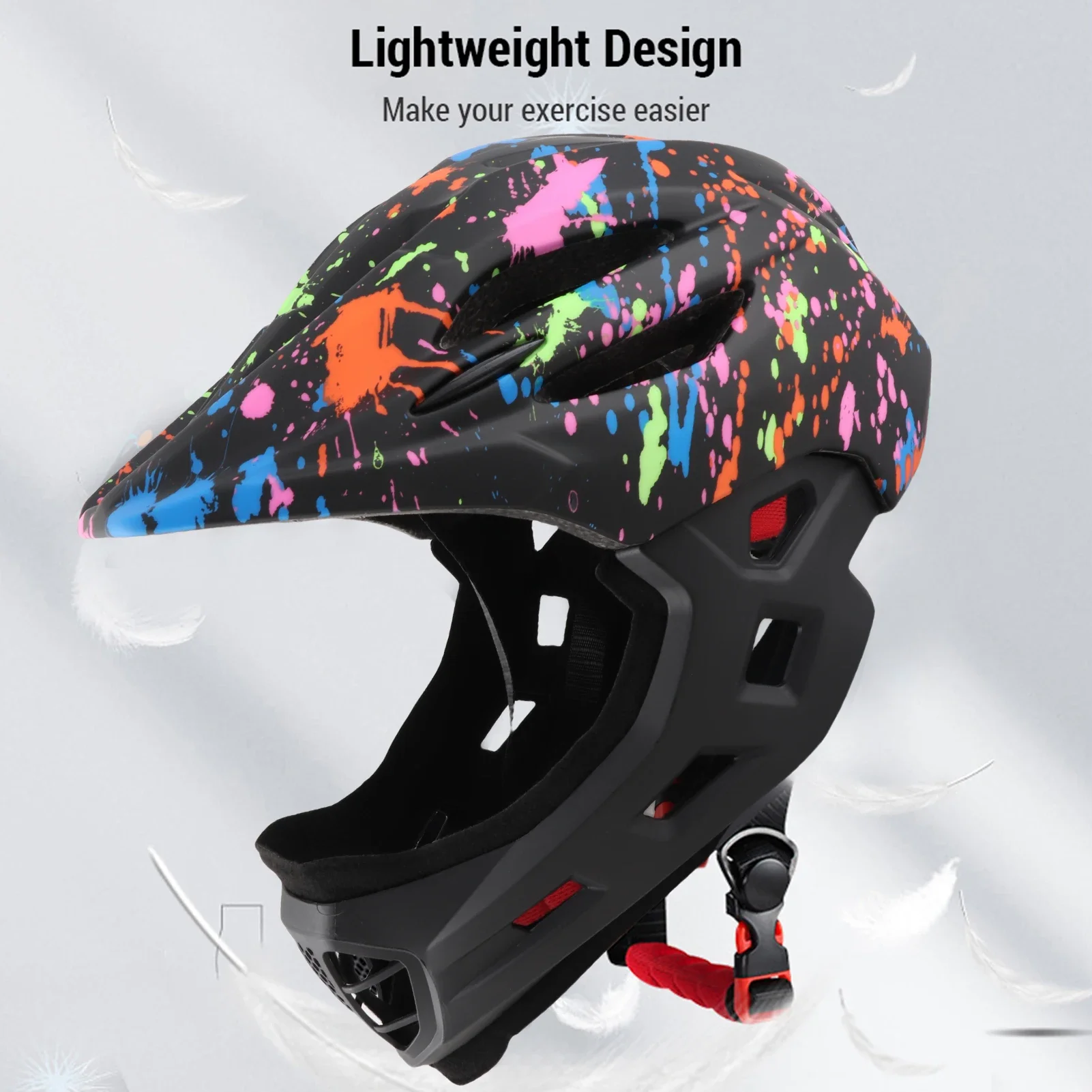16 Vents Kids Bike Helmet LED Tail Light Adjustable Fit Detachable Chin Strap Breathable Lightweight Full Face Bicycle Helmet view 2
