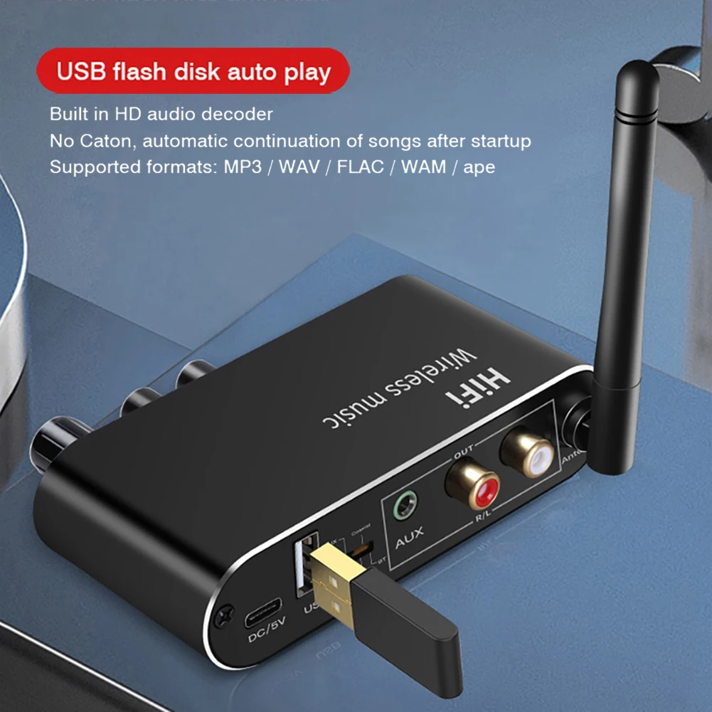 

USB Disk Digital to Analog Audio Converter Coaxial Optical Fiber to 3.5mm Wireless Adapter Bluetooth-compatible 5.1 Receiver