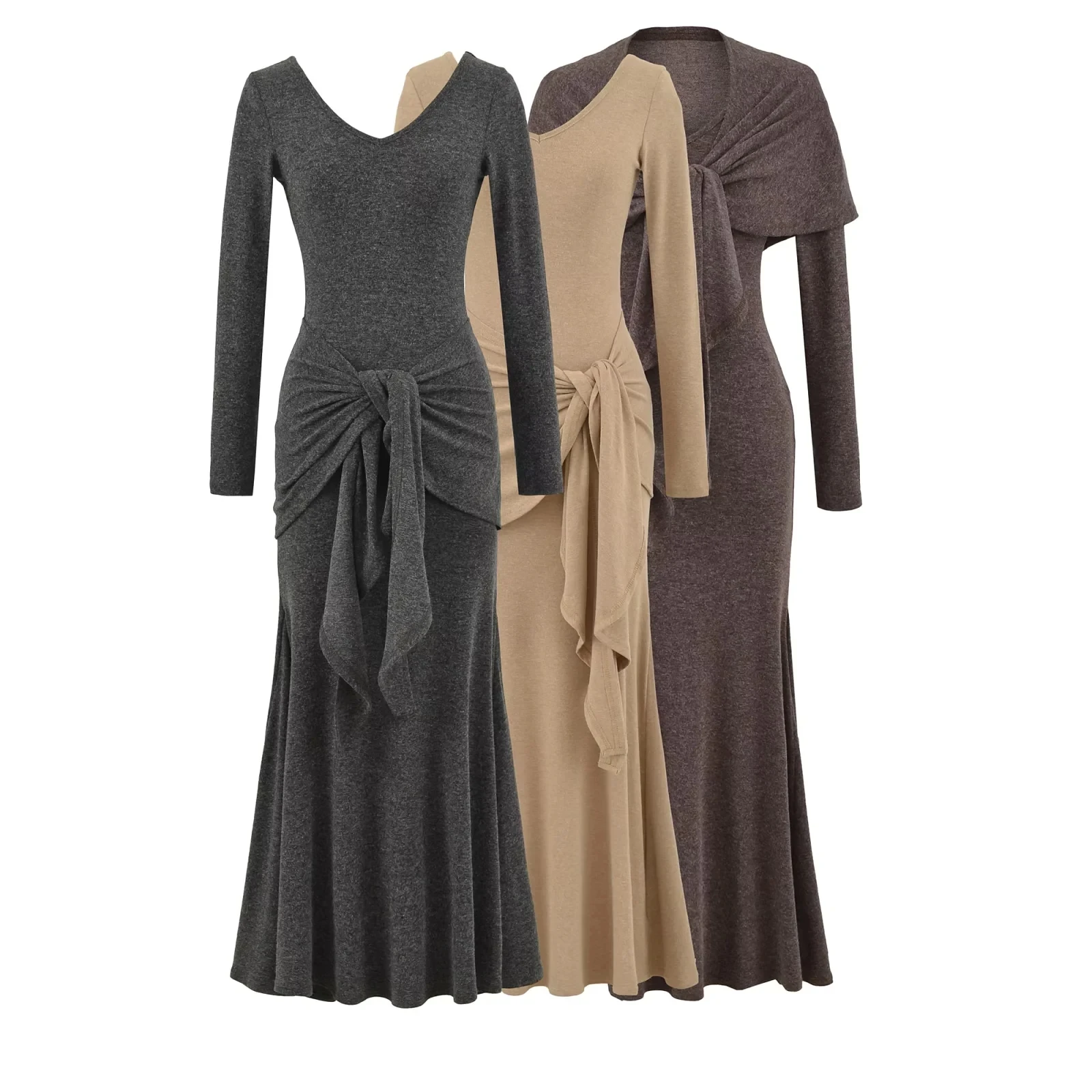 

Thiened Fce Wrap Waist Long Sve Dr High Waist Slim Fit Women's Maxi Dr V-Ne Casual Sle Spring Autumn