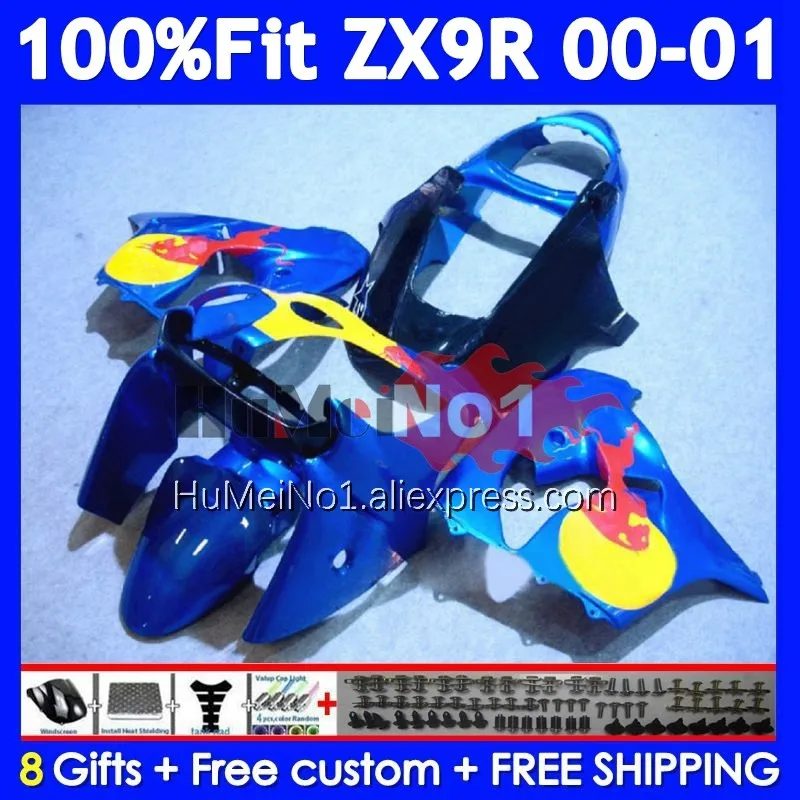 Injection Body For KAWASAKI NINJA ZX900 ZX 9R 900 CC 9 R 214No.81 ZX9 900CC ZX-9R ZX9R 00 01 Blue yellow 2000 2001 OEM Fairing