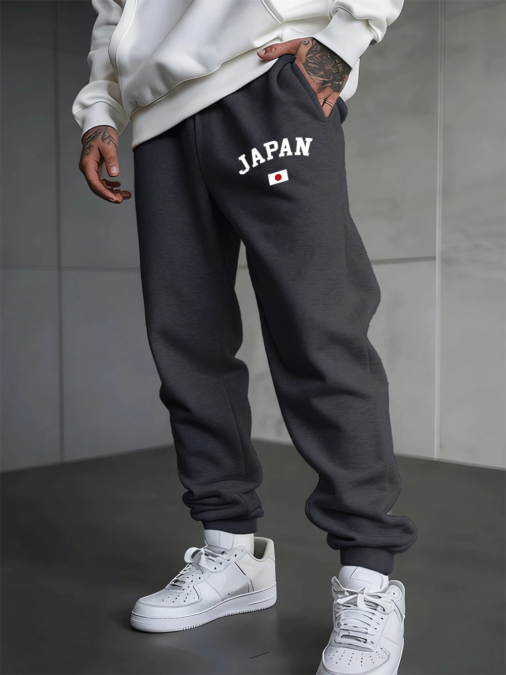 

Japan Flag Prints Sweatpants Men'S Winter Jogger Pants Elastic Waist Loose All-Match Trousers Basics Fleece Warm Men Sportswear