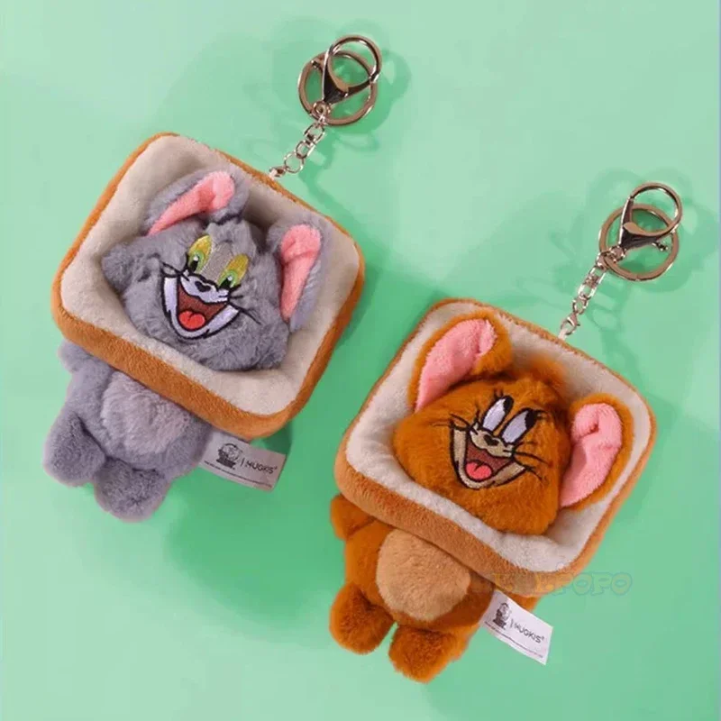 Tom e Jerry Plush Cat Pendant Schoolbag Keychain, boneca de pão brinde, original, fofo, presente casal, 12cm