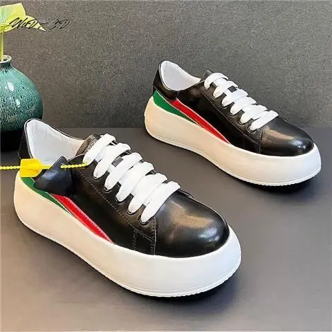 Running Sneaker Men Easy Matching White Shoes Fashion Casual Microfiber Leather Upper Height Increased Flat Platform Board Shoes