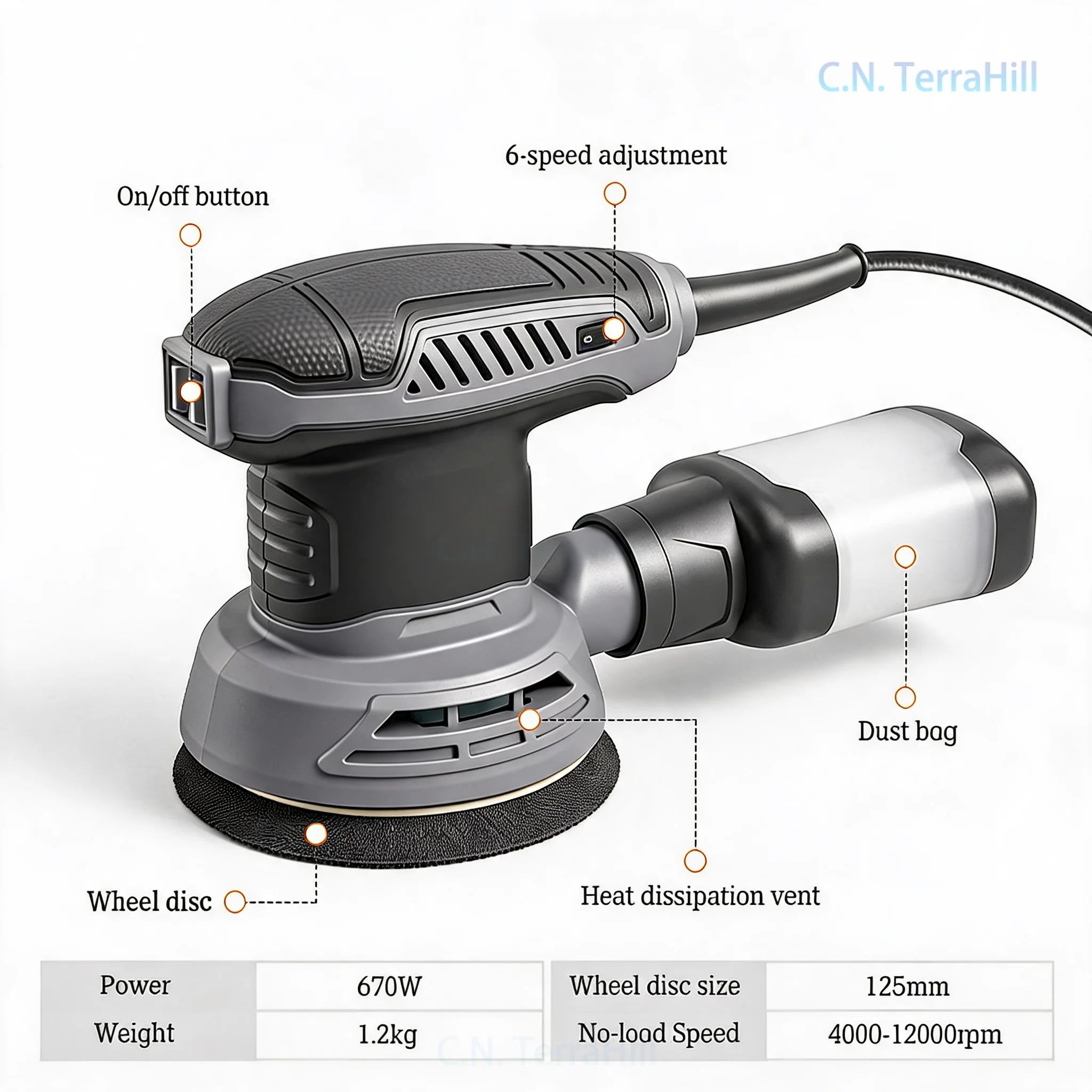 Electric Polishing Machine with Dust Collection, Variable Speed, Wood Polishing and Sanding Tool for DIY and Professional Use