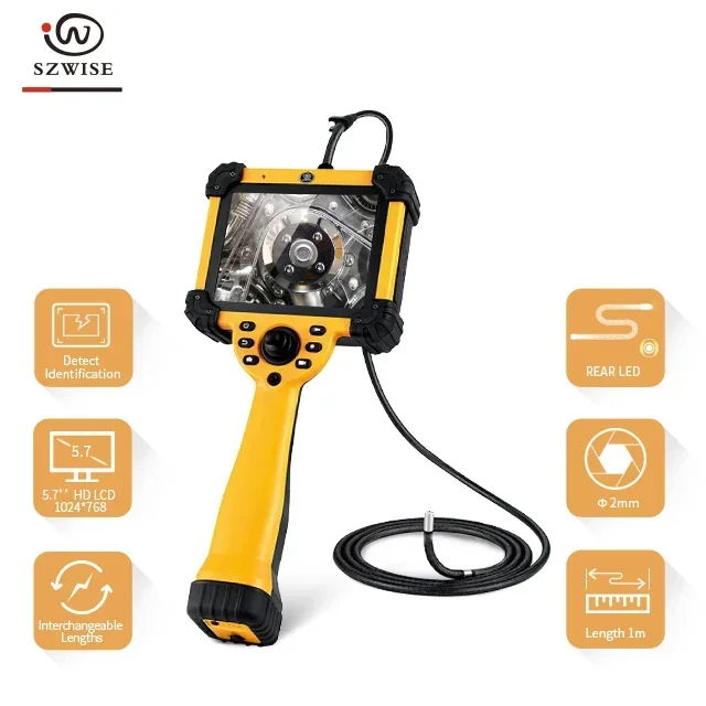 2mm Video Camera Endoscope Two Way Swing Head 5.7 Inch Touch Screen Optical Fiber Transmission Inspection Borescope Instrument