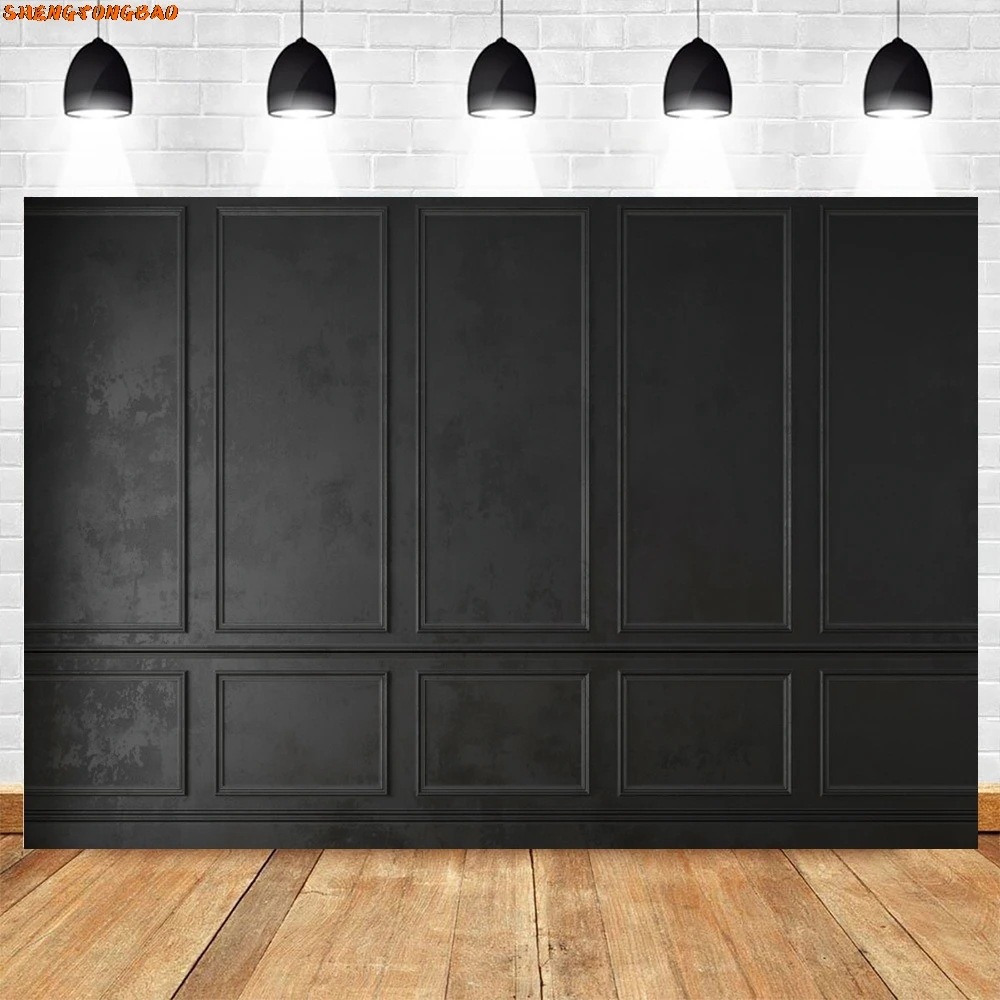 Retro European Style Black Wall Backdrop Interior Room Birthday Party Wedding Portrait Photography Background Decor Photo Studio
