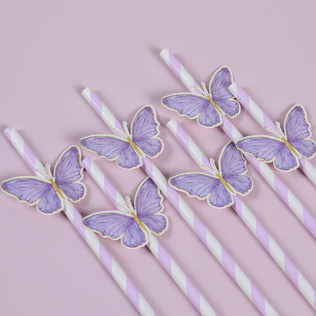 Pink Butterfly Paper Straw Girls Birthday Party Supplies Purple Butterfly Birthday Decoration Butterfly Theme Baby Shower Decor