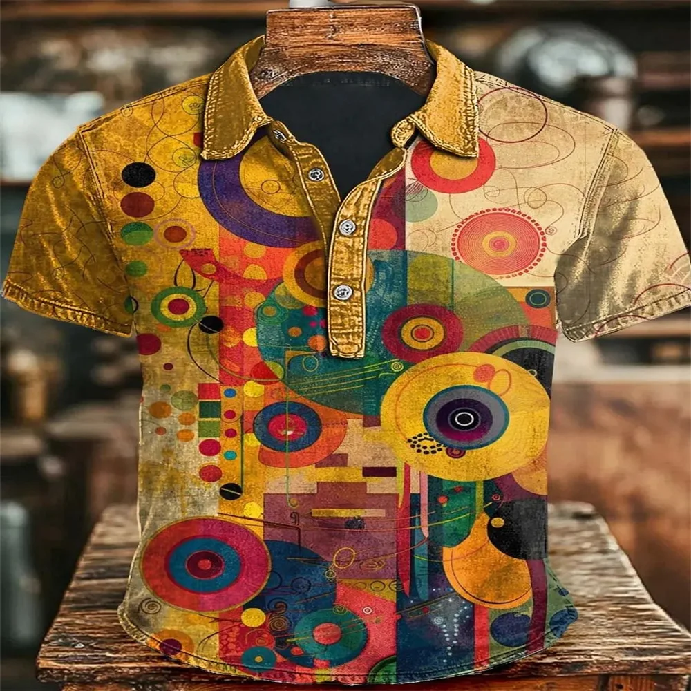 Artistic Fresh Floral Splash Print Polo Shirt Breezy Cheerful Casual Outfit Wear For Summer Beach And Holiday Outings