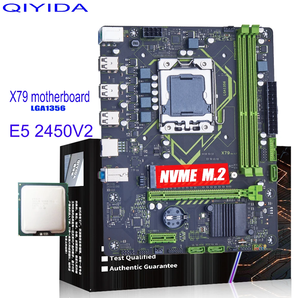 QIYIDA X79 motherboard Set with Xeon LGA 1356 E5 2450 V2 Cpu DDR3