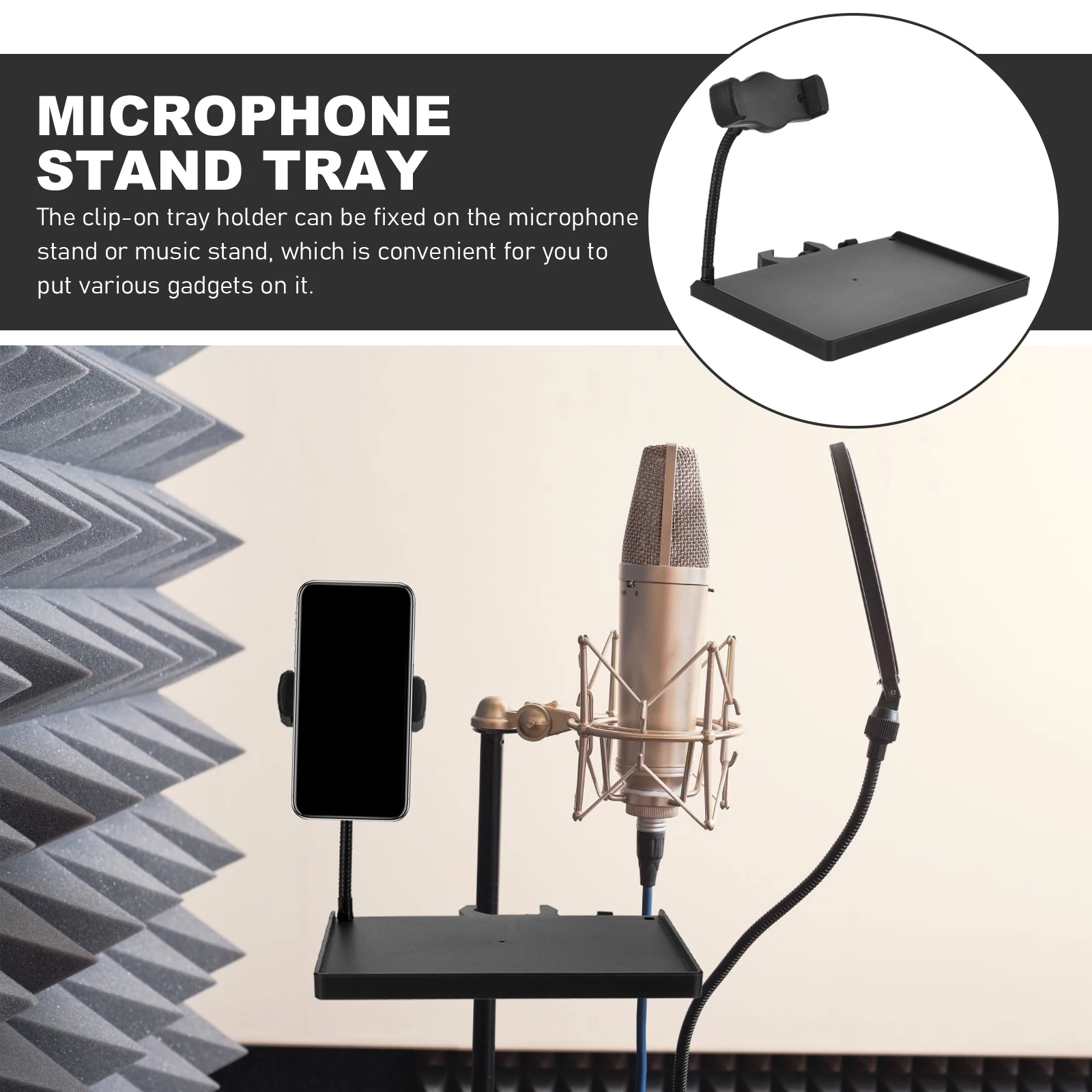 

Clip-On Sound Card Tray Mic Stand Holder Microphone Storage Rack Live Broadcast Shelf Phone Holder Durable Plastic Compatible