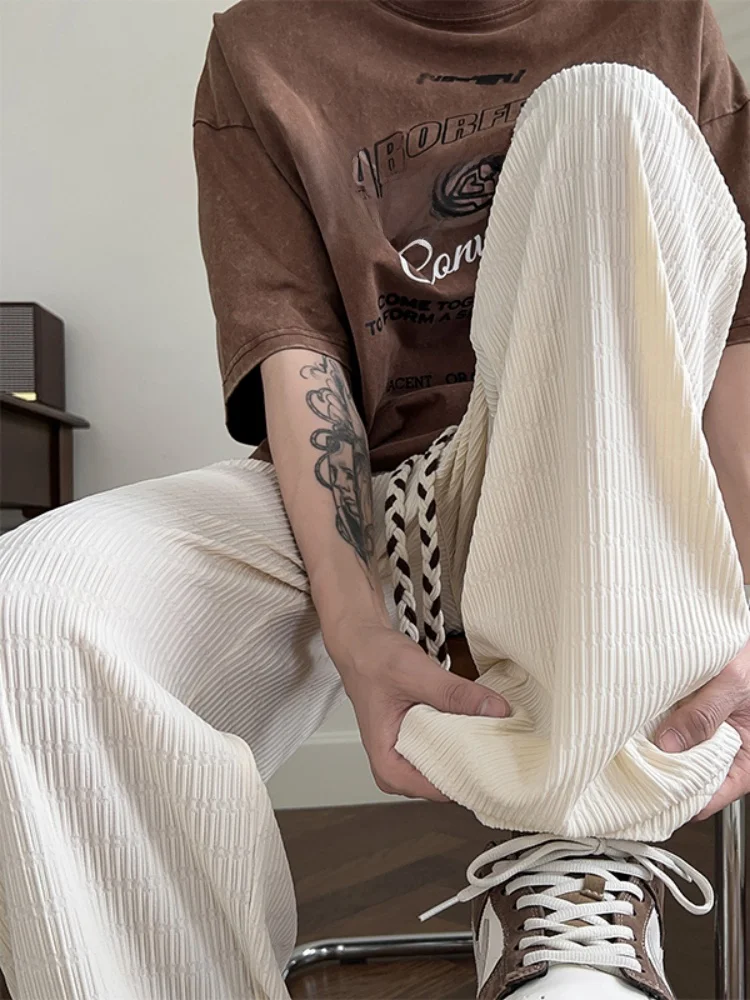 

Мужские летние тонкие спортивные брюки из ледяного шелка, прямые, свободные, широкие, в пол, повседневные, модные, молодежные