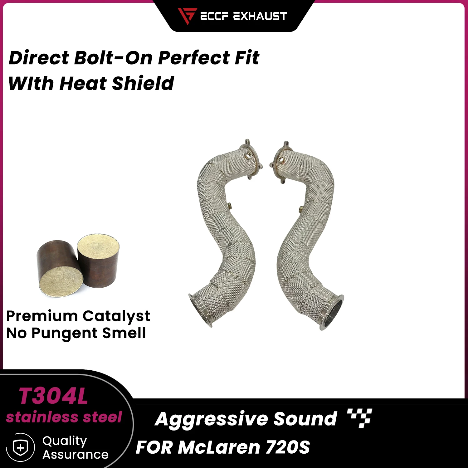 

Sporty Downpipe With Heat Shield For McLaren 720S Aggressive Exhaust Sound High Flow Easy Installation