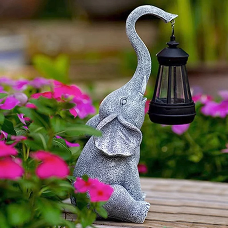 Solar Elephant Garden Statues Resin Outdoor Courtyard Elephant Statue Perfect Elephant Gift For Women Grandmother