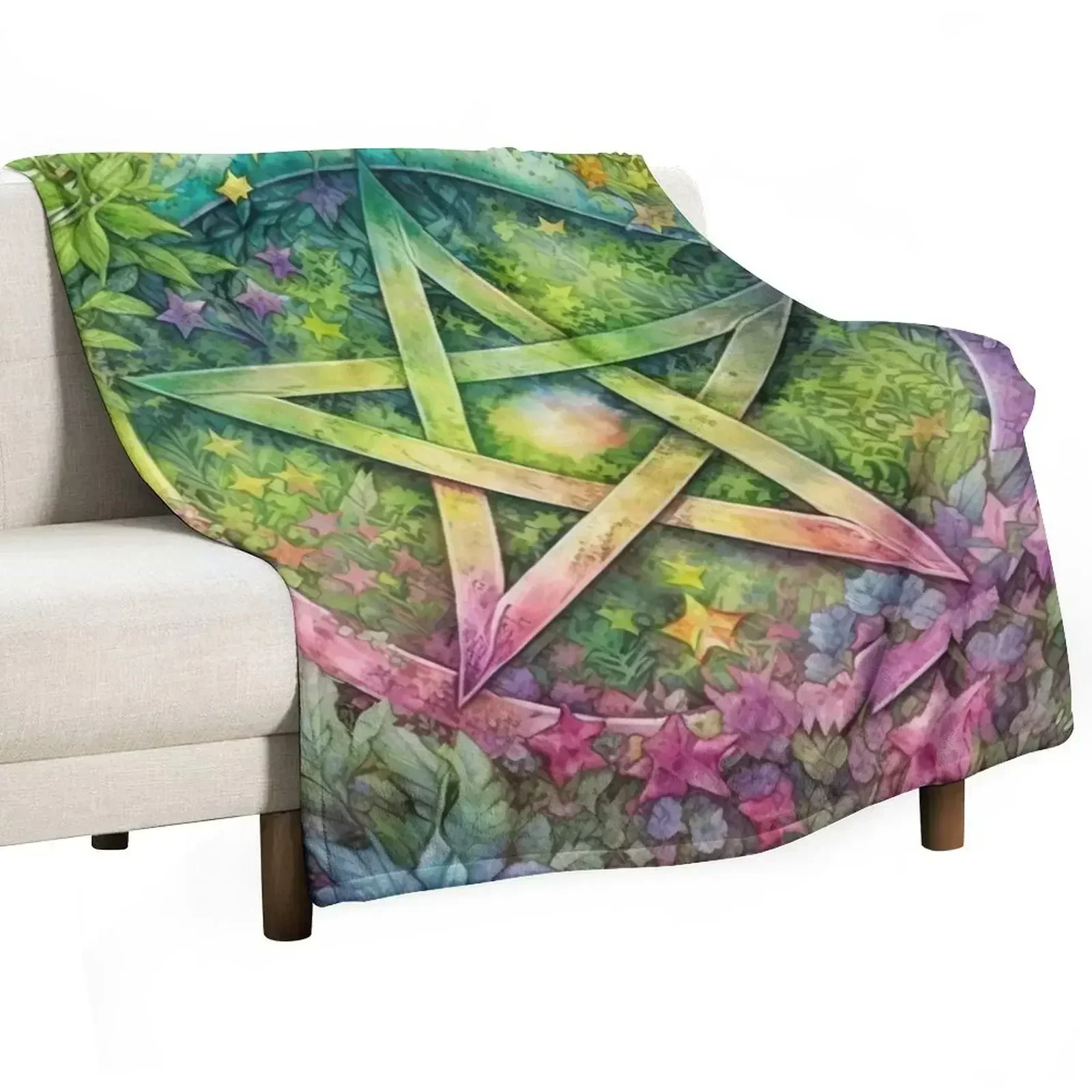 

Pentacle - Botanical Flower Garden Wiccan Pagan Pentagram Throw Blanket Flannel wednesday Nap Blankets