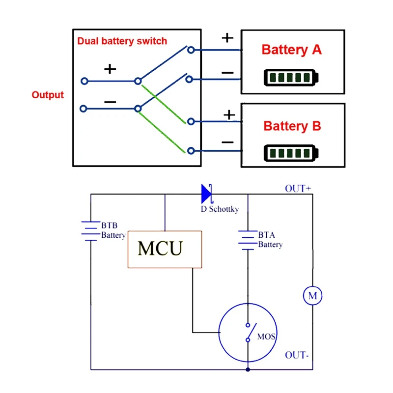 Dual Battery Connection Adapter Switcher Module Increase Battery Capacity Dual Battery Parallel Module With 20V-72V