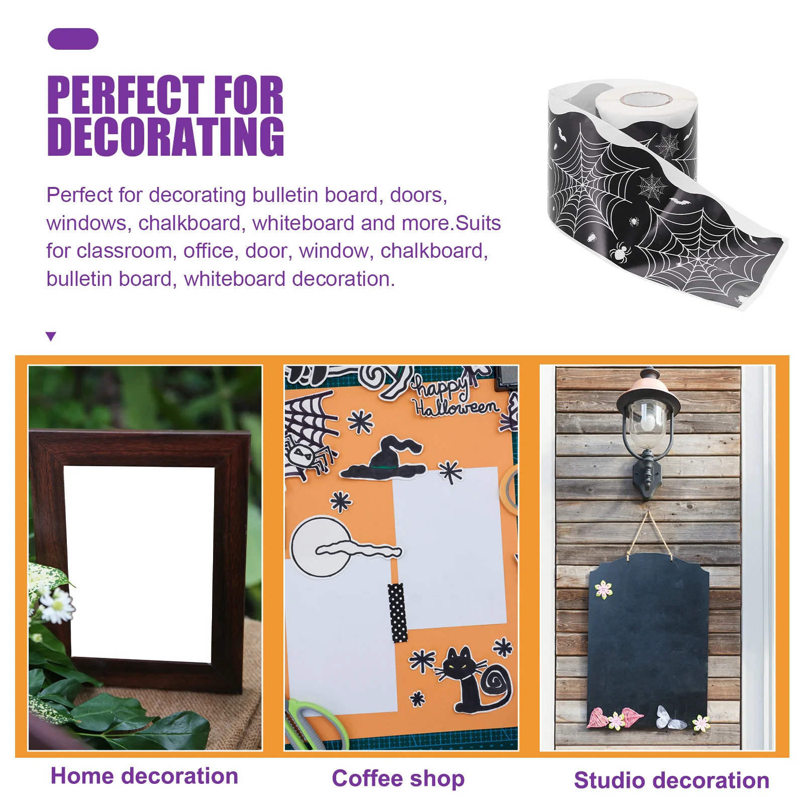 

1 Roll Halloween Style Bulletin Board Border Sticker Chalkboard Trim Diy Decorative Scene Layout Decal For Classroom Office Door
