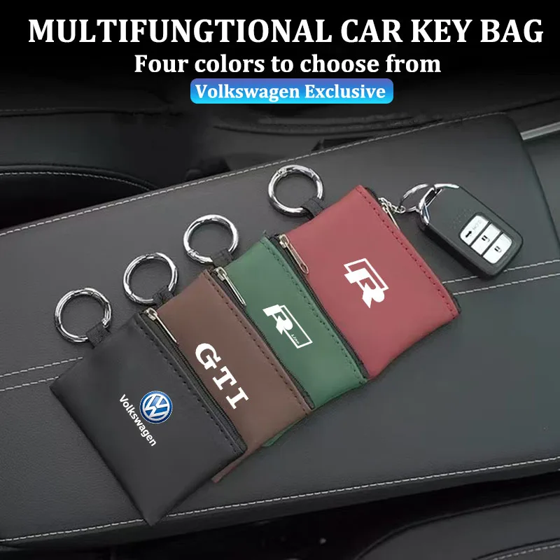 Leather Car Key Bag Coins Wallet Mini Card Pouch Auto Interior For Volkswagen VW RLine R GTI Golf Amarok Phaeton Teramont Tiguan