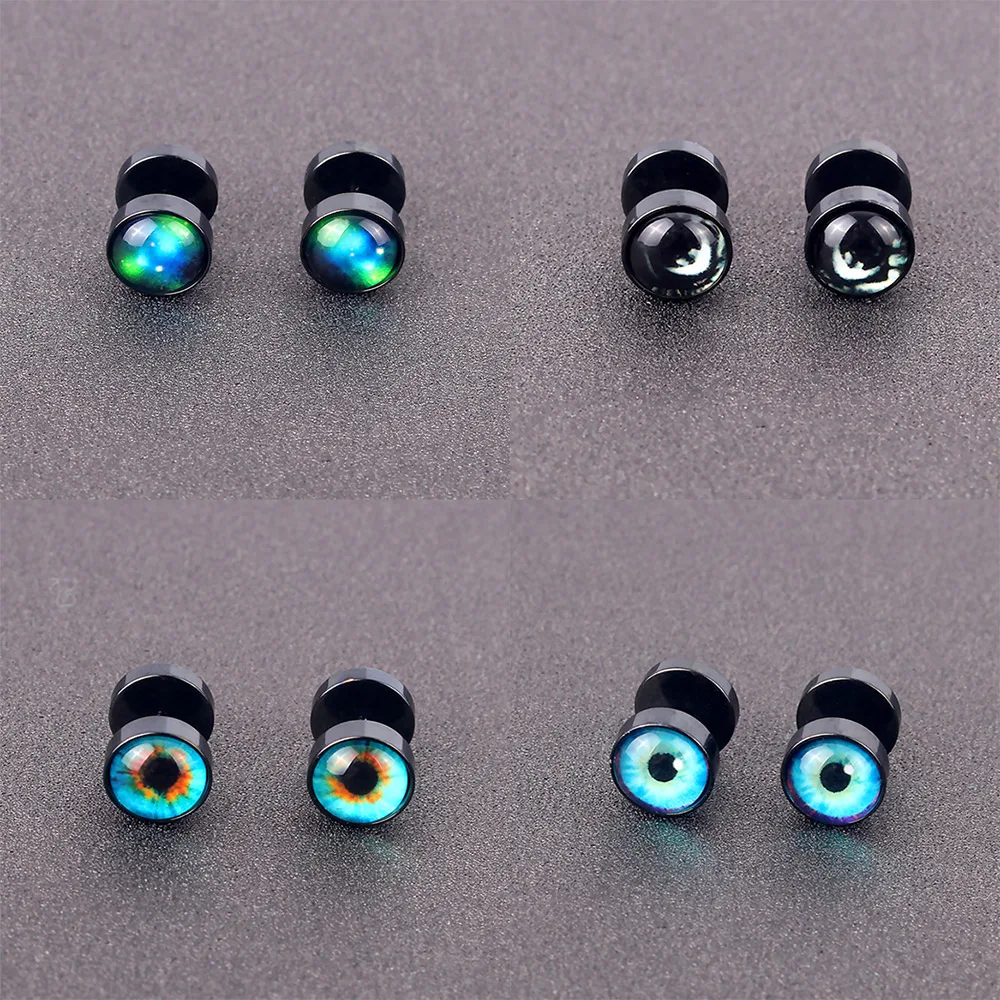 1 Pair of fashionable men\'s space round earrings, punk beast pupil elements, female earrings