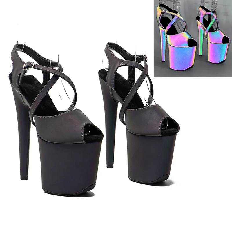 

Leecabe 8Inch/20cm Night light Holographic Reflective Platform Sandals party High Heels Shoes Pole Dancing Shoes