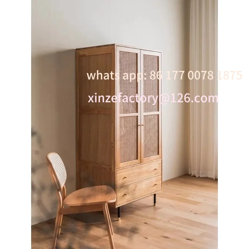 Armario de madera maciza de ratán personalizable, armario de dormitorio, armario de almacenamiento, Armario colgante de doble puerta, Armario de almacenamiento para bebé