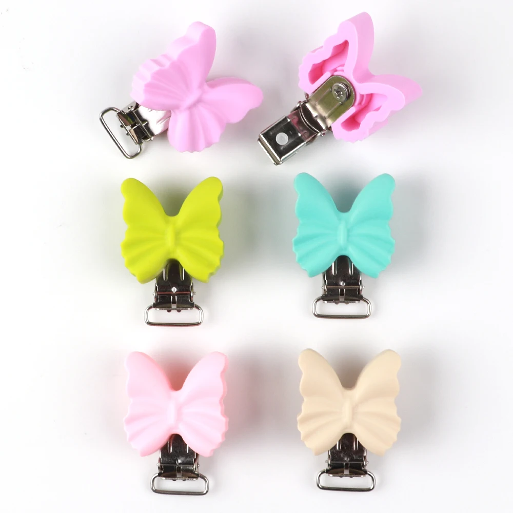 TYRY.HU 2pcs Butterfly Shaped Pacifier Clip Holder Silicone Dummy Chain Accessories Nipple Holder Baby Teething Toys Dummy Clip