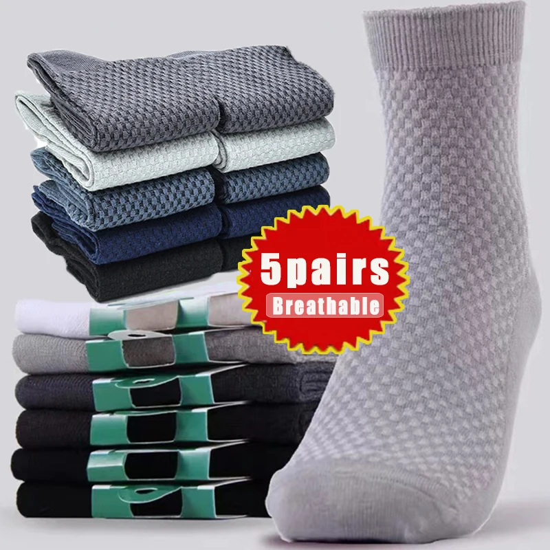 

5Pairs/lot Men Bamboo Fiber Socks High Quality Men Breathable Compression Medium Tube Socks Business Casual Sock Sweat Absorbent