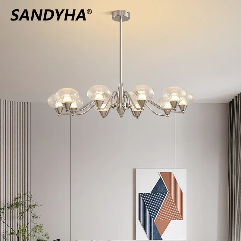 

SANDYHA Italian Wrought Iron Pendant Lights Glass Lampshade Design Ceiling Chandeliers Living Room Bedroom Decoration Lighting