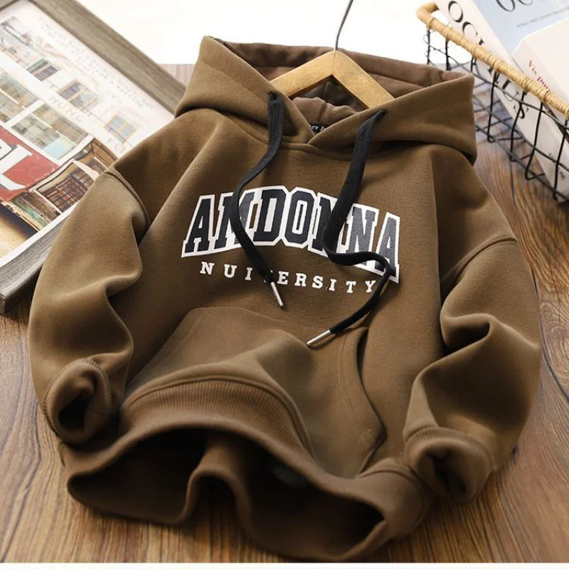 Warm Thicken Sweatshirt Kids Autumn And Winter Tops Boys Hoodies Tracksuit 2023 New Children Prints Letter Casual Clothing