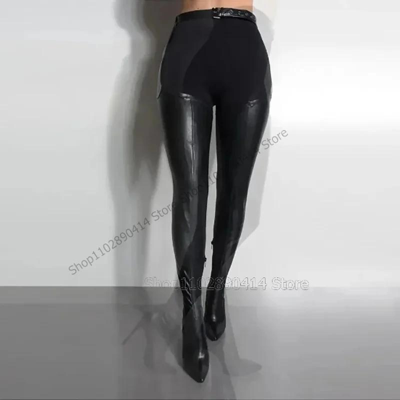 Zwarte Riem Sluiting Decor Puntschoen Laarzen Zijrits Vrouwen Schoenen Dunne Hoge Hakken Fashion Party Feest 2025, Zapatos Para Mujere
