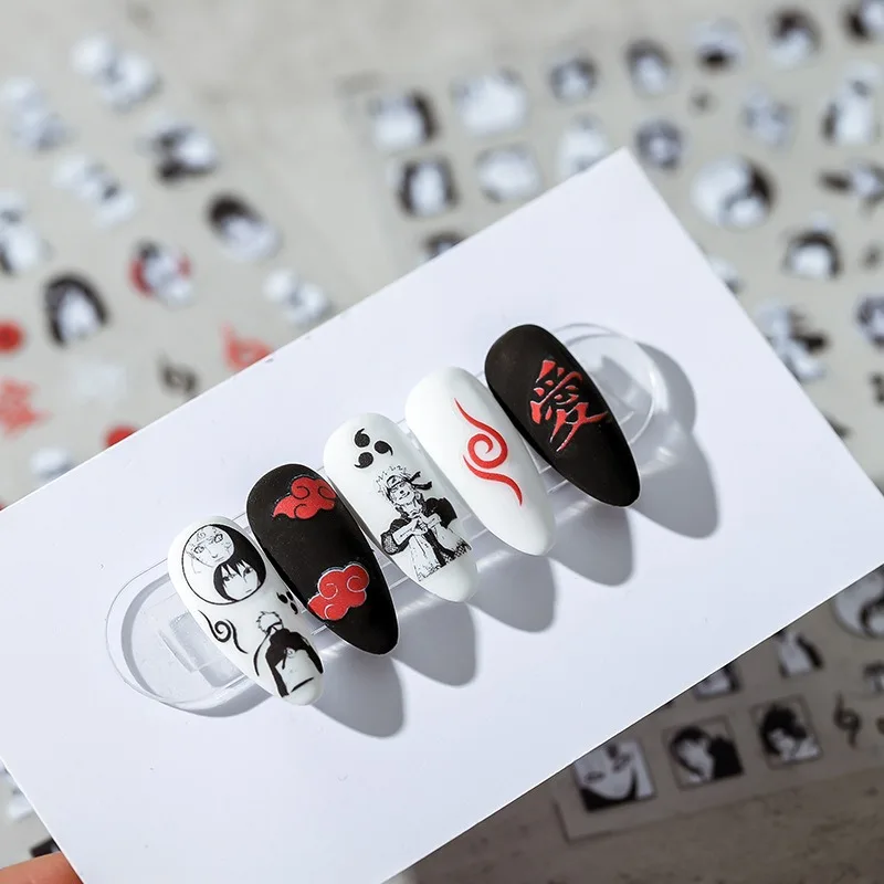 1PCS 5D Pegatinas de Uñas en Relieve de Naruto, Personajes de Anime Naruto Sasuke, Accesorios de Arte para Uñas, Sharingan, Kunai, Kakashi, Piezas para Uñas