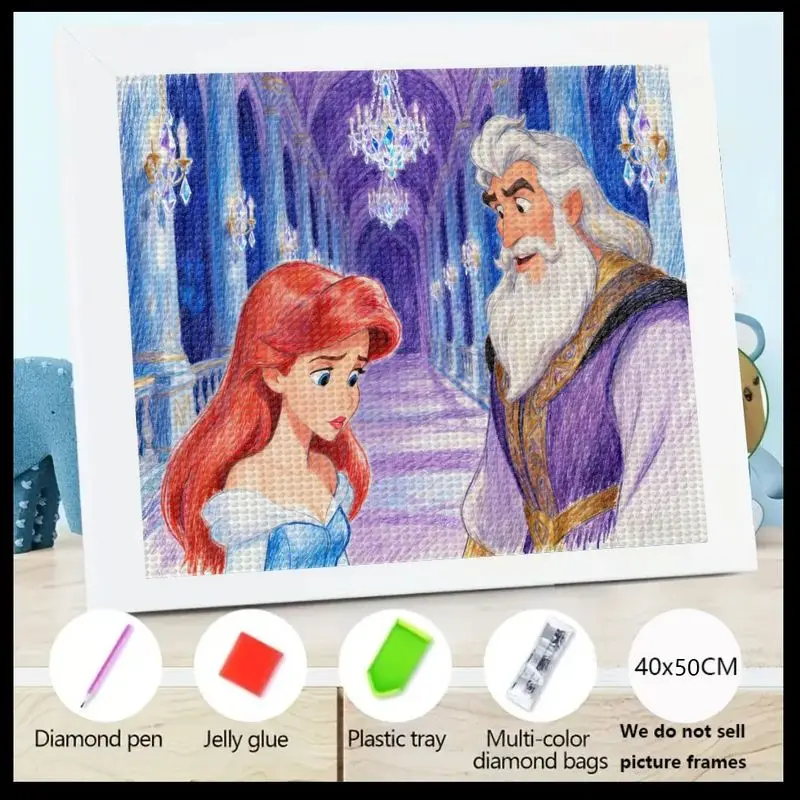 

1PC 5D DIY Full Drill Diamond Painting Kit, Disney Princess Little Mermaid Ariel & King Triton Underwater Palace Scene Cartoon A