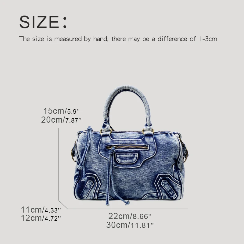 Moto & Biker Pillow Denim Bags For Women Luxury Designer Handbags Purses 2024 New In Splicing Washing Process Underarm Shoulder