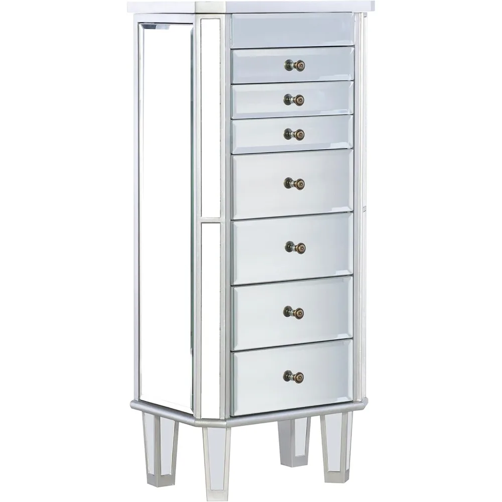 Jewelry Armoire Wood, Silver Mirrored