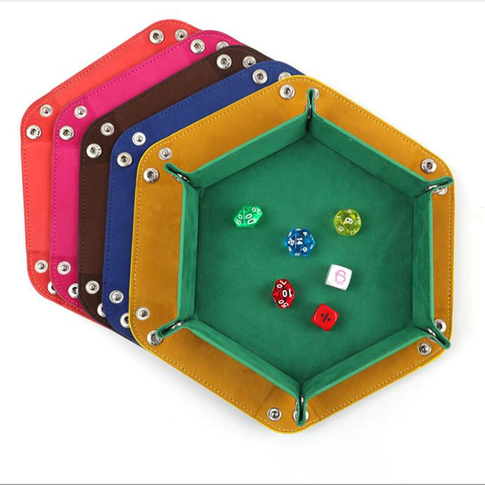 

Foldable Dice Tray Holder Box PU Leather Folding Hexagon Coin Square Tray for RPG Role Playing Table Board Games