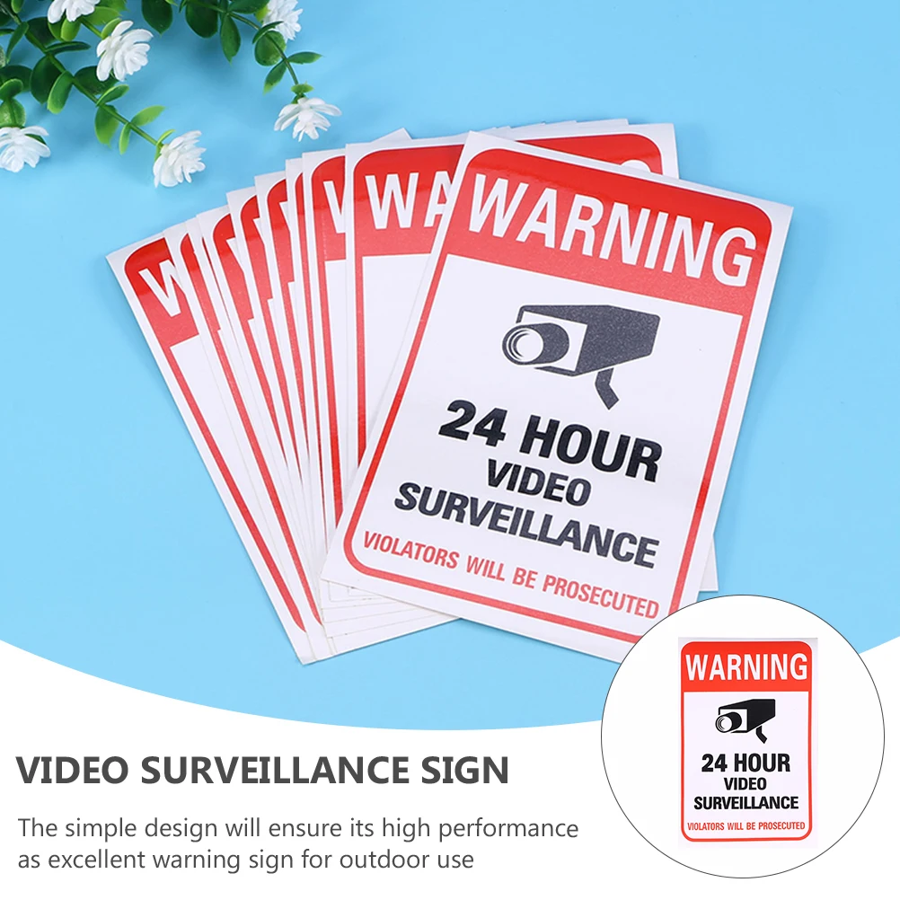 

20pcs Surveillance Sign Stickers 24 Hour Warning Decals Never Warning Video Surveillance Sign Fade Easy Install Traffic Safety