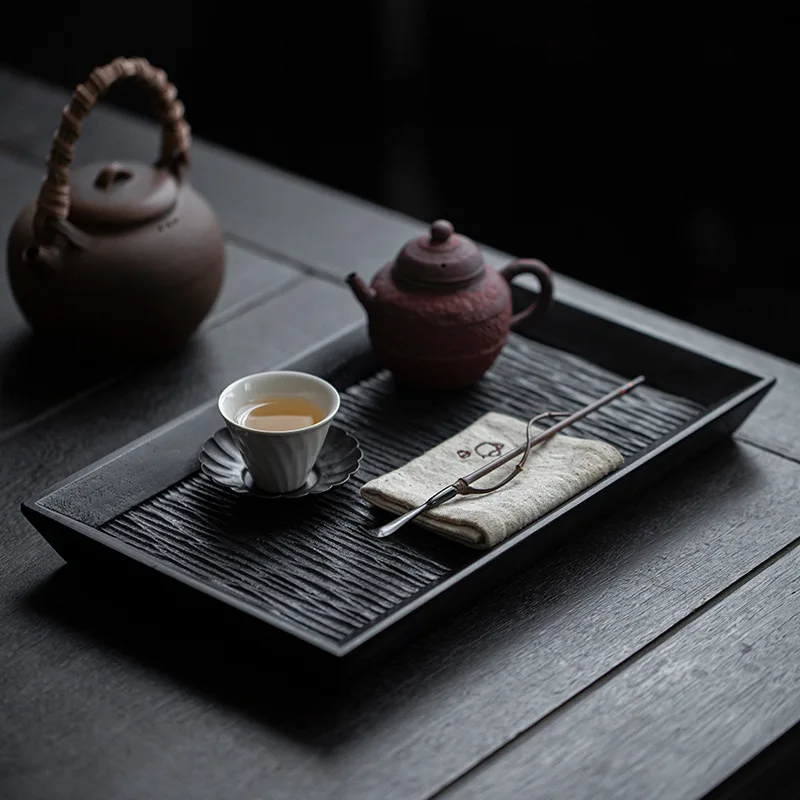Japanese Style Wooden Tea Tray, Rectangular Dry Brewing Gongfu Tea Serving Tray, Minimalist Solid Wood Tea Storage Tray for Home