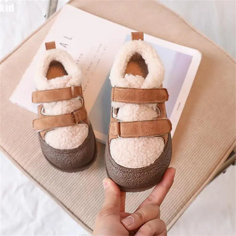 New Autumn Winter Boys Cotton Child Sneakers Warm Kids Casual Shoes for Girls Sports Shoes Size 22-32 2 Color Brown Black