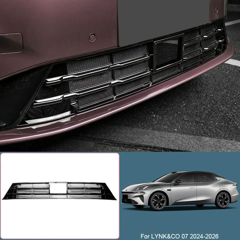 For LYNK&CO 07 2024-2026 Car Modify Front Buckle Insect Proof Net Matte Black Front Bumper Center Intake Grille Cover Accessory