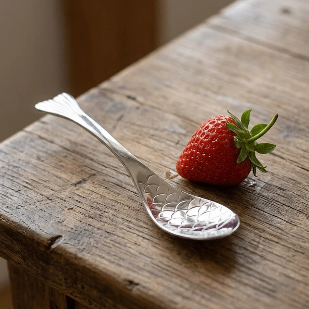 4Pcs Sturdy Thickened Creative Spoon Rustless Steel Carp Pattern Tableware Spoon Exquisite One‑piece Dessert Spoon Restaurant
